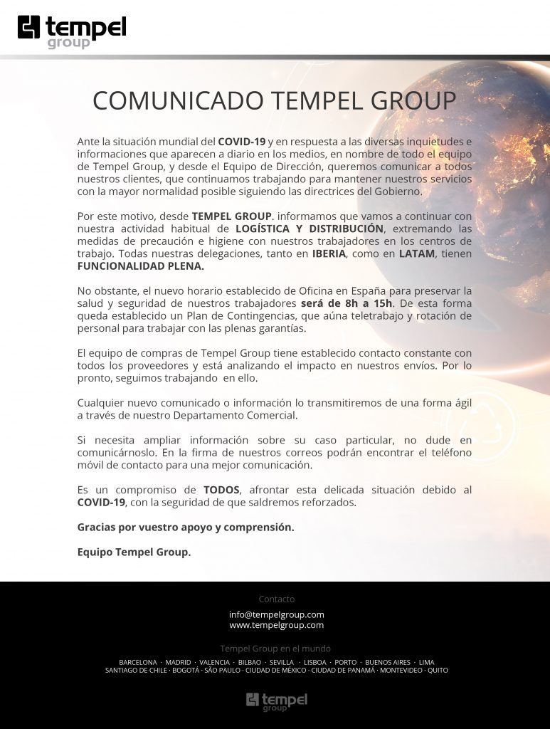 PRESS RELEASE TEMPEL GROUP COVID-19